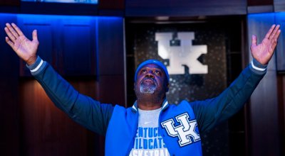 Greg Williams Sr. didn't realize UK photographers were also taking his photo during his son's official photo shoot at UK when he started acting "silly" during breaks between photos. (UK Athletics photo)