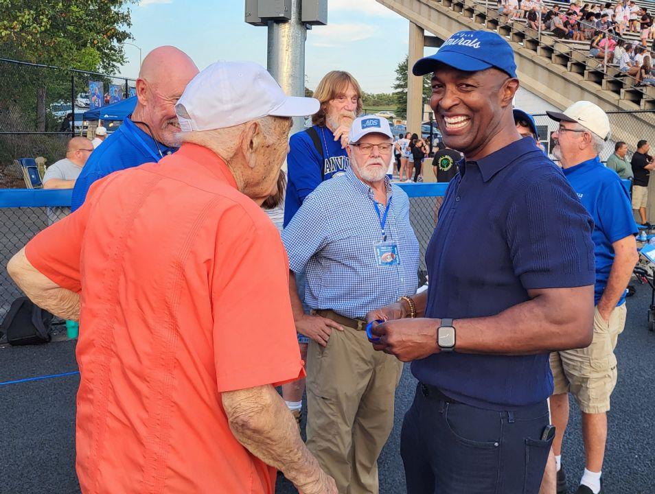 Former Danville all-state running back Chris Jones is greeted by Danville coach Steve Stonebraker at Admiral Stadium. Credit: Larry Vaught
